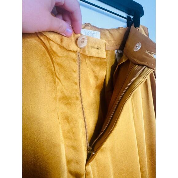 LAPOINTE Mustard Yellow Satin Pleated Front Zipper Relaxed Pants Size 8 - Picture 16 of 16